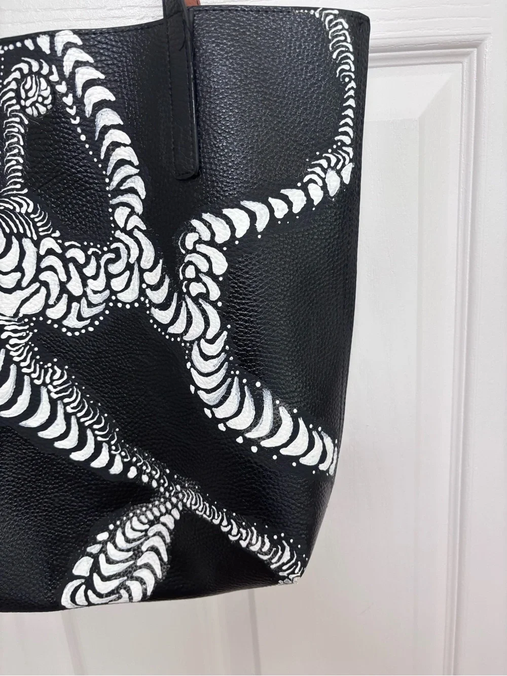 Black & White Pattern Tote Bag - hand painted one of a kind
